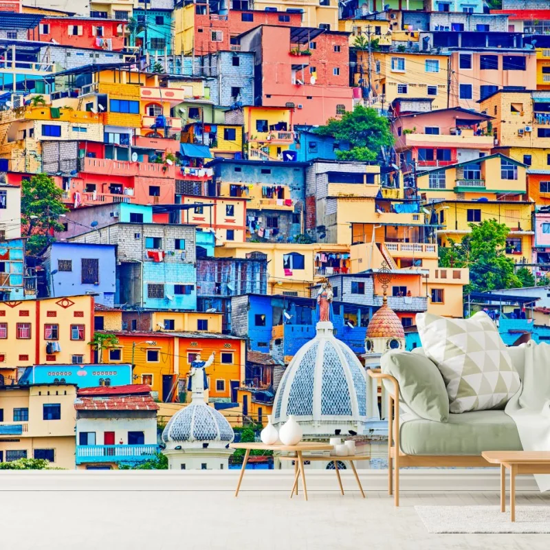 Fototapete bunte häuser von Las Peñas am Santa Ana hügel, Guayaquil