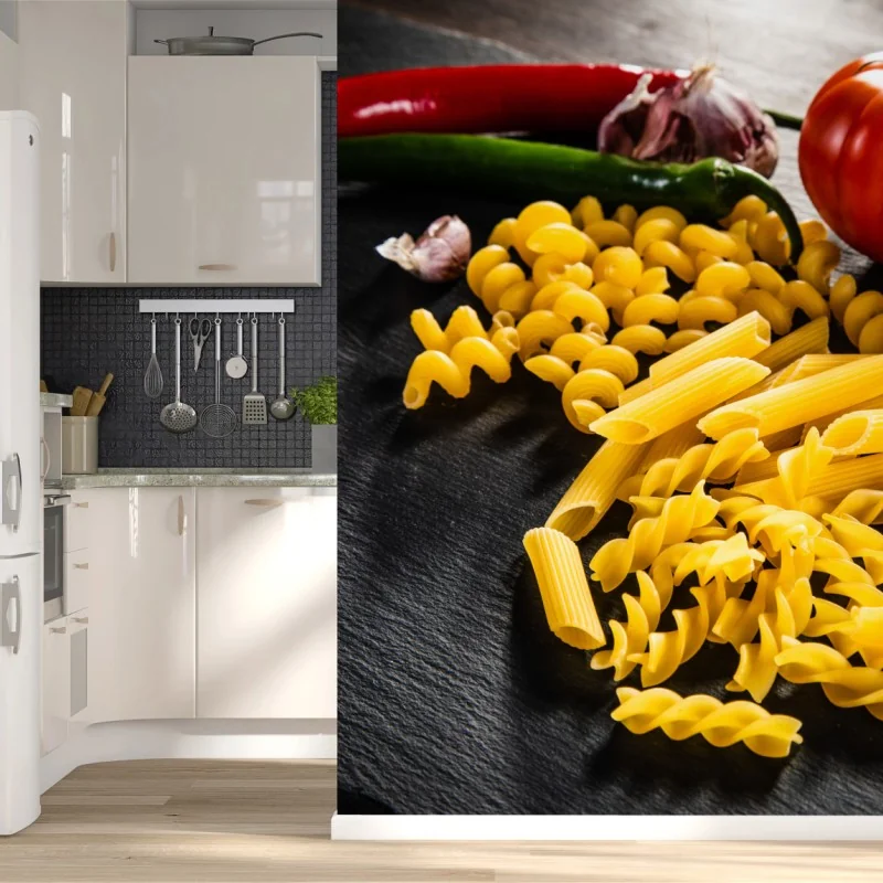 Fototapete verschiedene trockene nudeln und frische zutaten – Wallnifity® Fototapete verschiedene trockene nudeln und frische zutaten – Wallnifity®