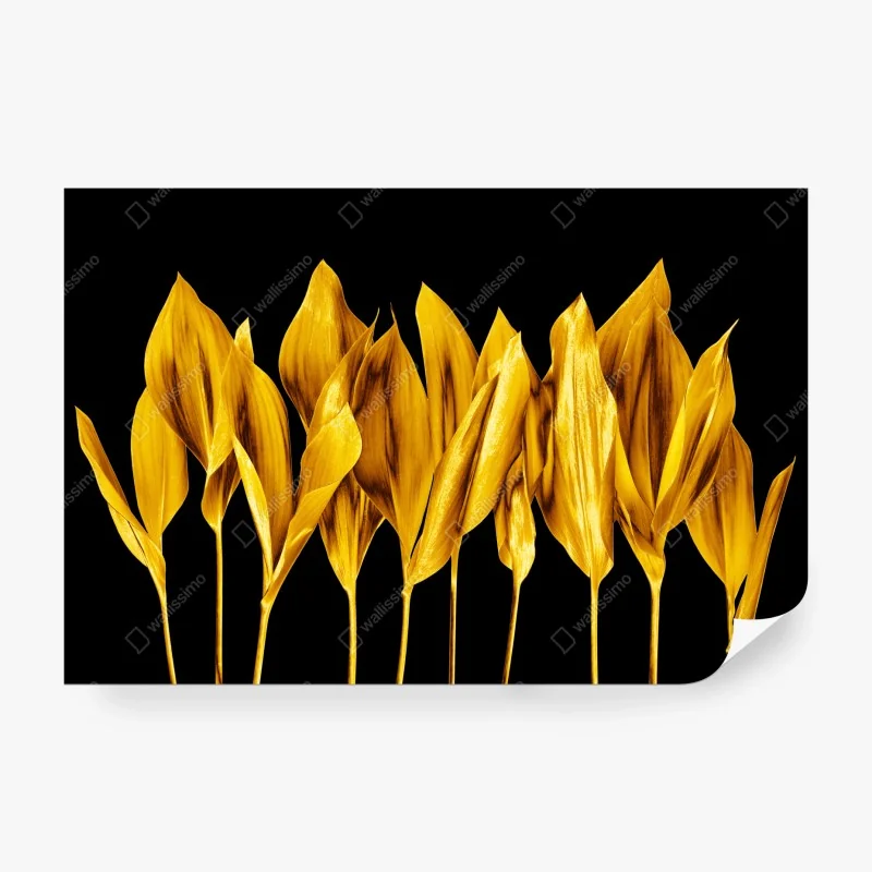 Fototapete goldene blätter auf schwarzem hintergrund