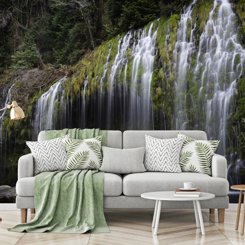 Fototapete moosiger wasserfall im wald