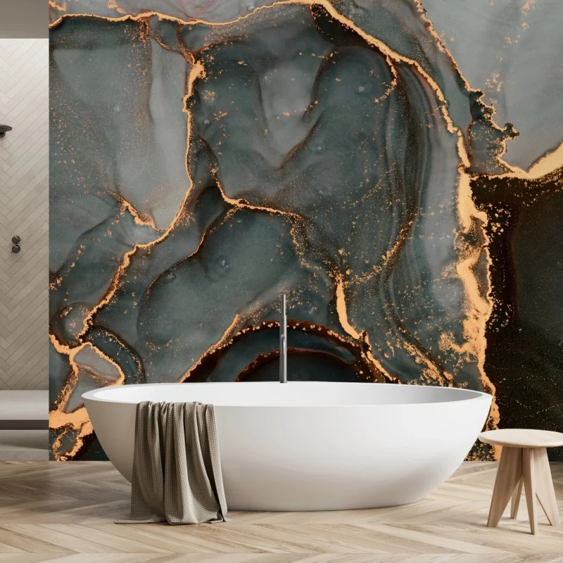 Fototapete luxuriöse türkis abstraktion mit goldenen adern