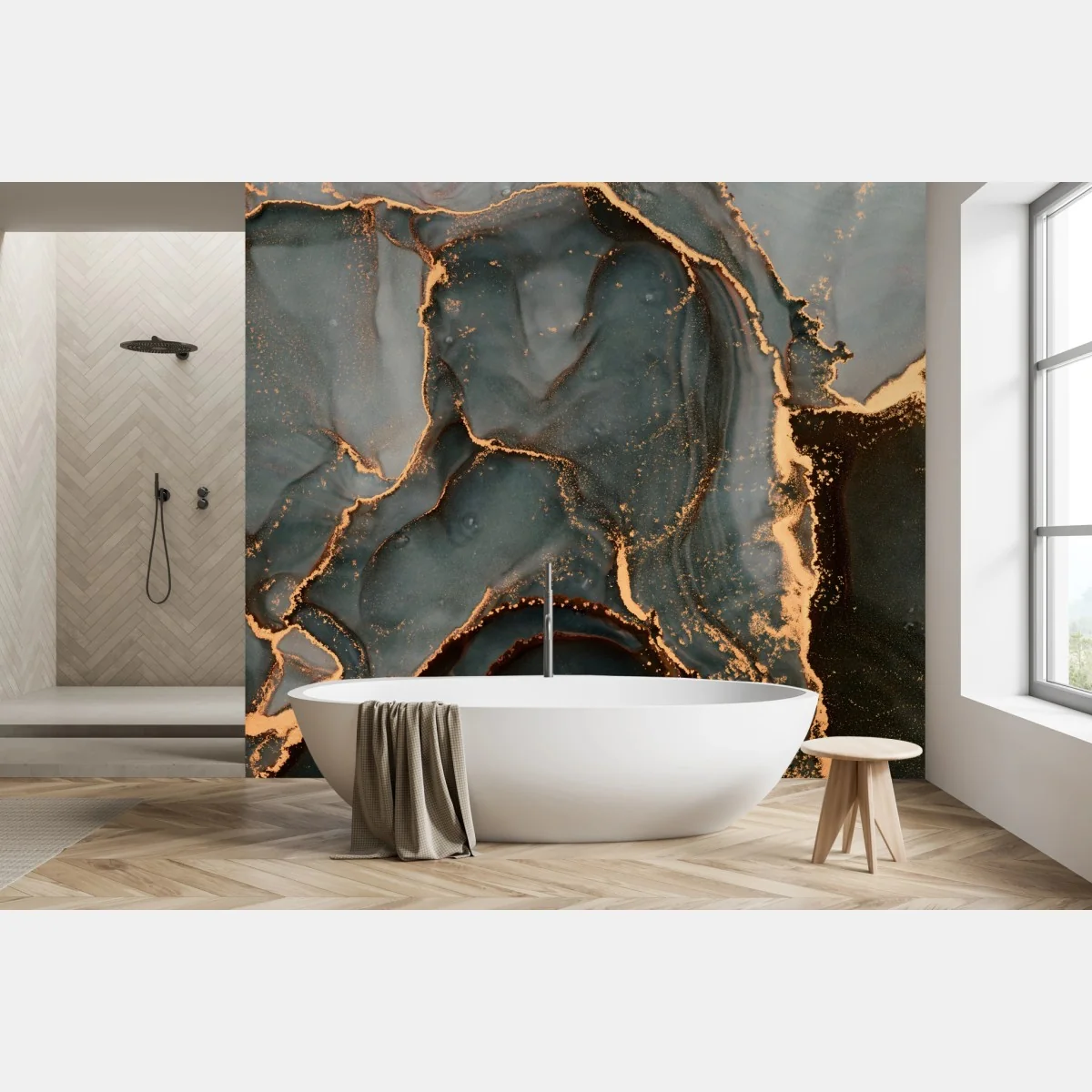 Fototapete luxuriöse türkis abstraktion mit goldenen adern – Wallnifity®