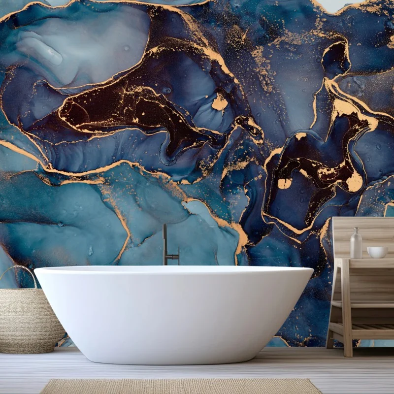 Fototapete tiefes ozeanblau mit goldadern