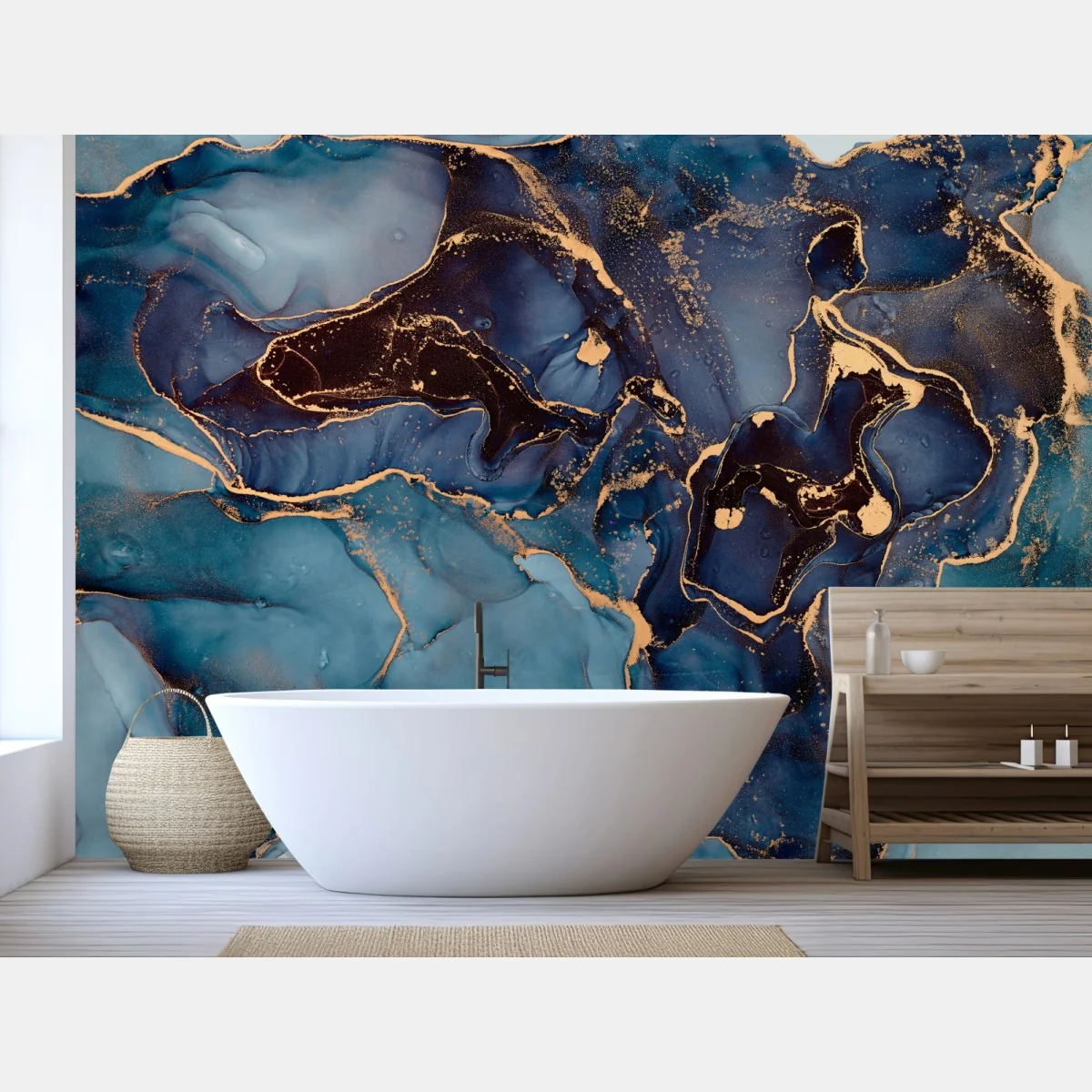 Fototapete tiefes ozeanblau mit goldadern – Wallnifity® Fototapete tiefes ozeanblau mit goldadern – Wallnifity®