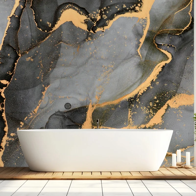 Fototapete rauchiger grauer marmor mit goldenen adern