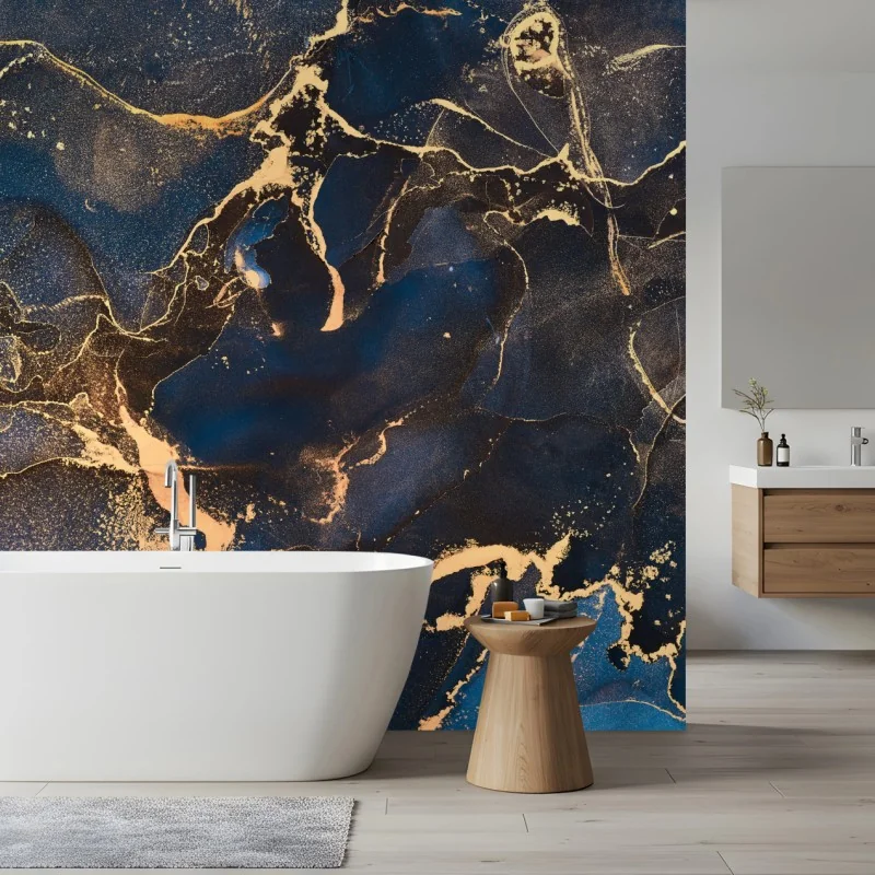 Fototapete nachtmarmor mit goldenen adern – Wallnifity®