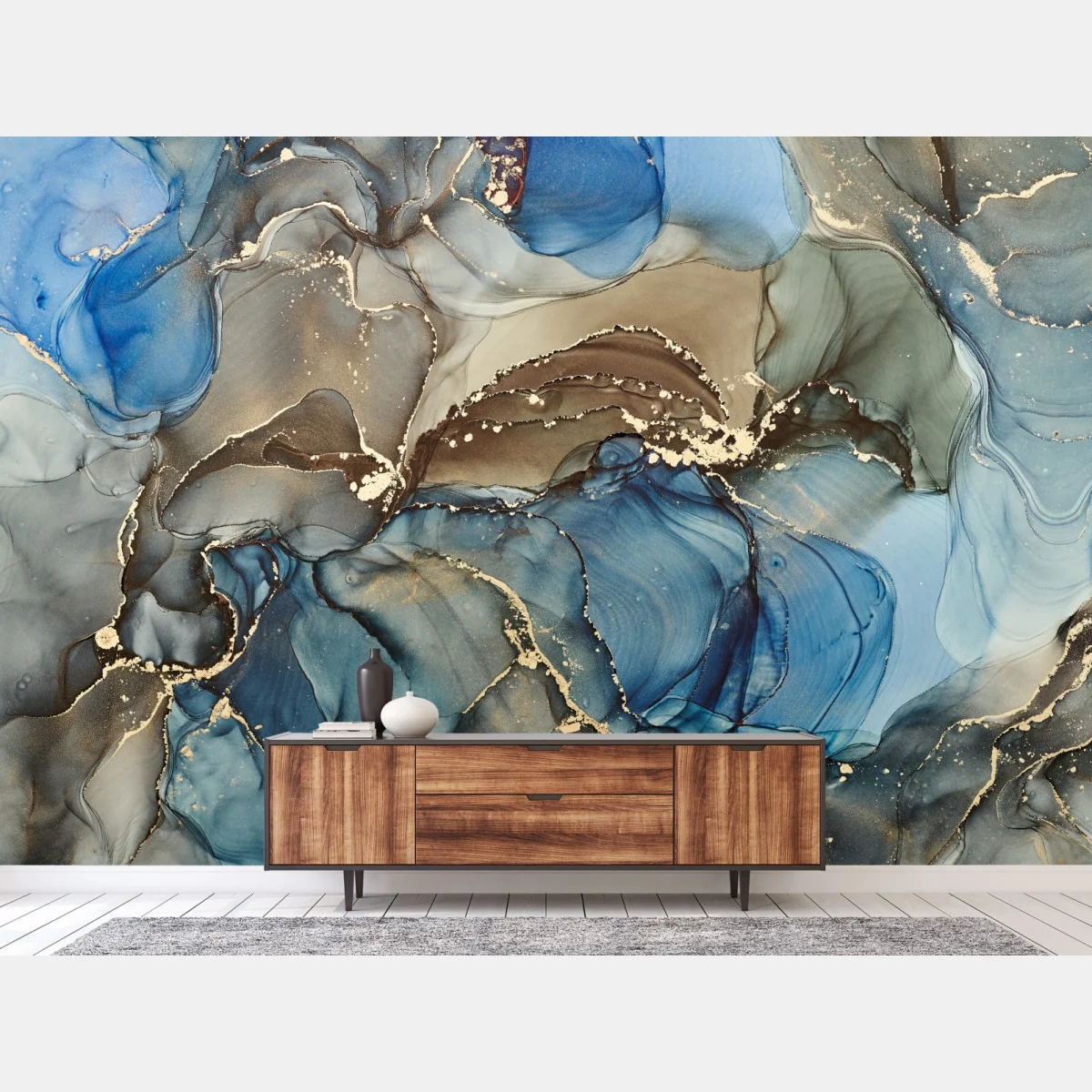 Fototapete blaue und goldene flüssige abstraktion – Wallnifity® Fototapete blaue und goldene flüssige abstraktion – Wallnifity®