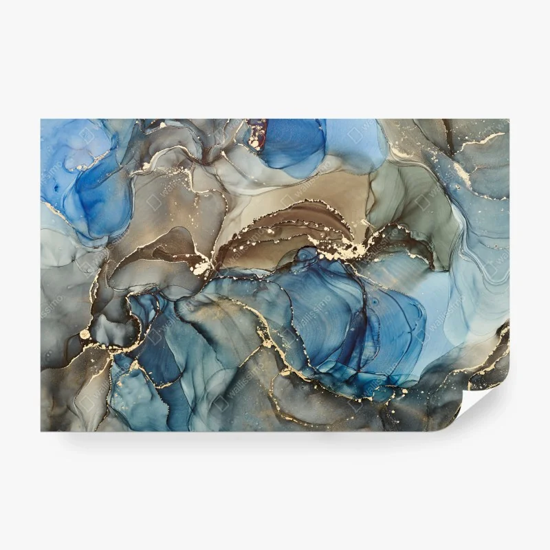 Fototapete blaue und goldene flüssige abstraktion