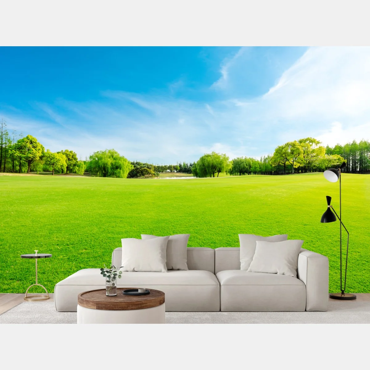 Fototapete friedliche grüne wiese unter blauem himmel – Wallnifity® Fototapete friedliche grüne wiese unter blauem himmel – Wallnifity®