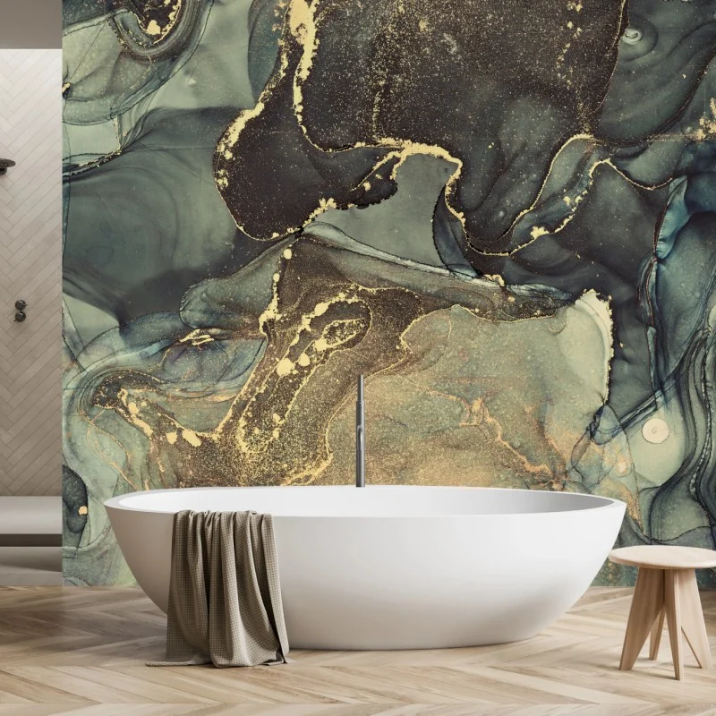 Fototapete türkis und gold fließende abstraktion