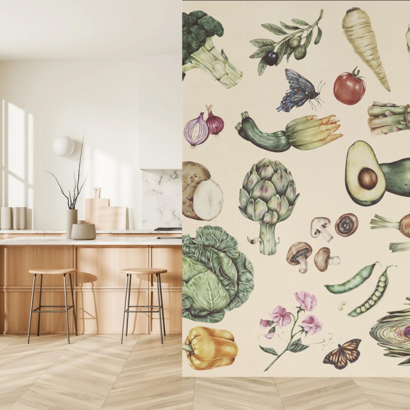 Fototapete handgezeichnetes botanisches gemüsemotiv – Wallnifity® Fototapete handgezeichnetes botanisches gemüsemotiv – Wallnifity®