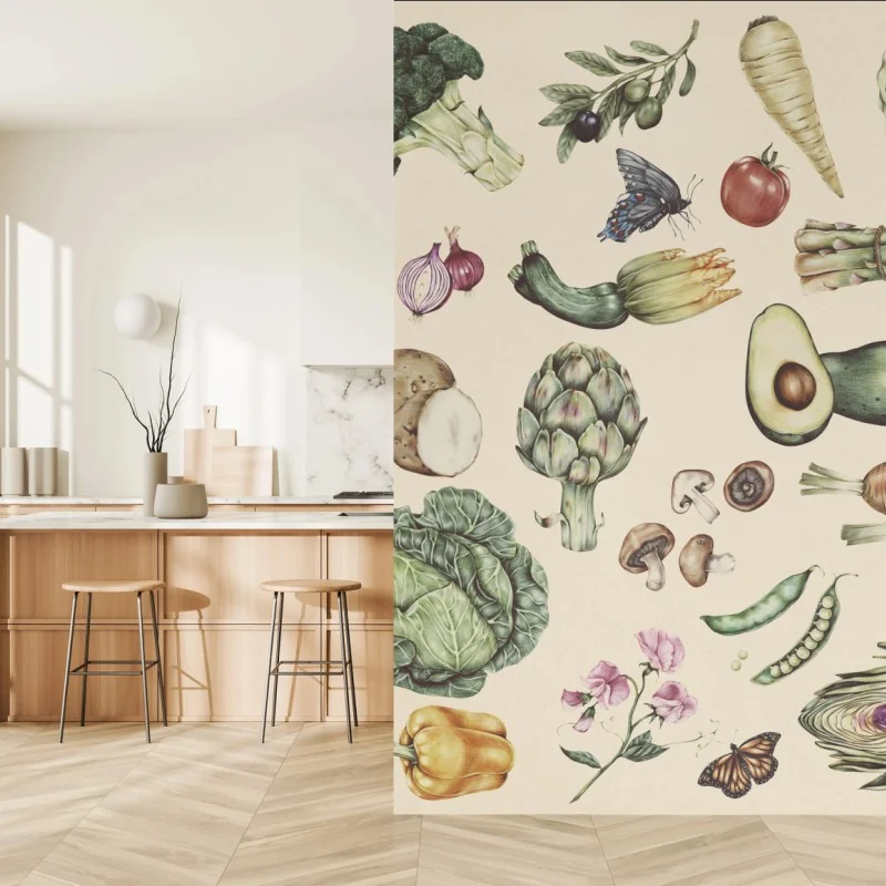 Fototapete handgezeichnetes botanisches gemüsemotiv – Wallnifity® Fototapete handgezeichnetes botanisches gemüsemotiv – Wallnifity®