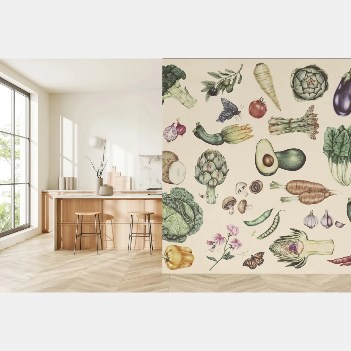 Fototapete handgezeichnetes botanisches gemüsemotiv – Wallnifity® Fototapete handgezeichnetes botanisches gemüsemotiv – Wallnifity®