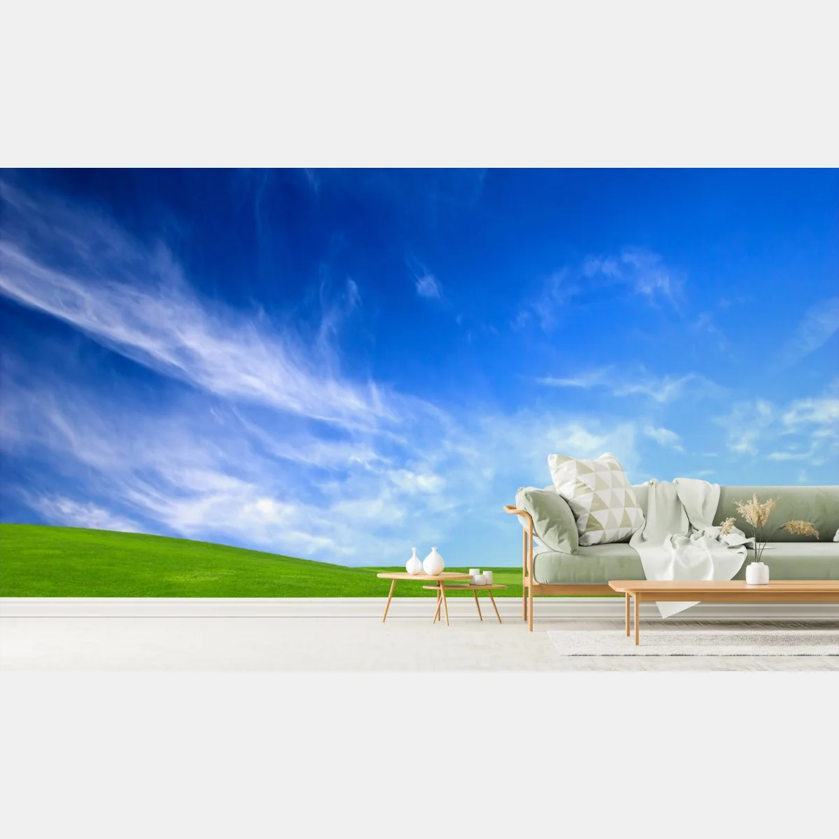 Fototapete sonnige grüne wiese unter blauem himmel – Wallnifity® Fototapete sonnige grüne wiese unter blauem himmel – Wallnifity®