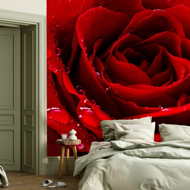 Fototapete leuchtend rote rose nahaufnahme – Wallnifity®