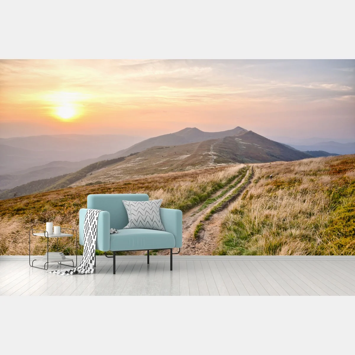 Fototapete goldener bergweg bei sonnenuntergang – Wallnifity® Fototapete goldener bergweg bei sonnenuntergang – Wallnifity®