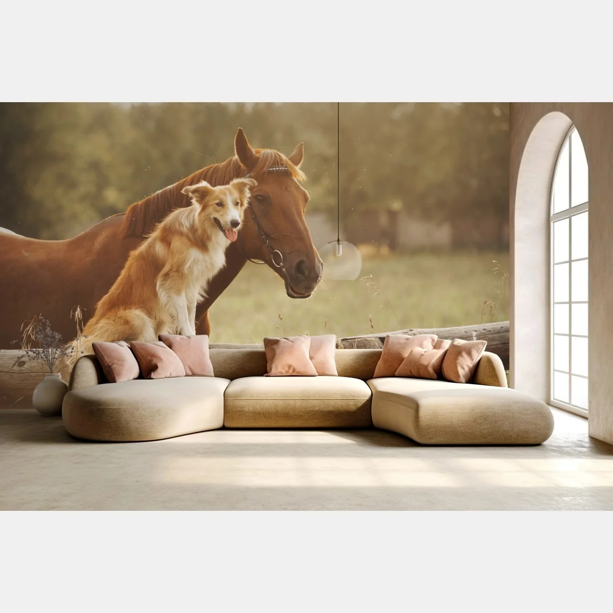 Fototapete sonnige gefährten: hund und pferd – Wallnifity® Fototapete sonnige gefährten: hund und pferd – Wallnifity®