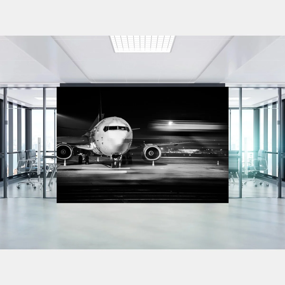 Fototapete monochromes jet auf dem rollfeld bei nacht – Wallnifity®