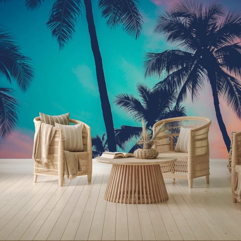 Fototapete vintage palmen auf Hawaii bei sonnenuntergang