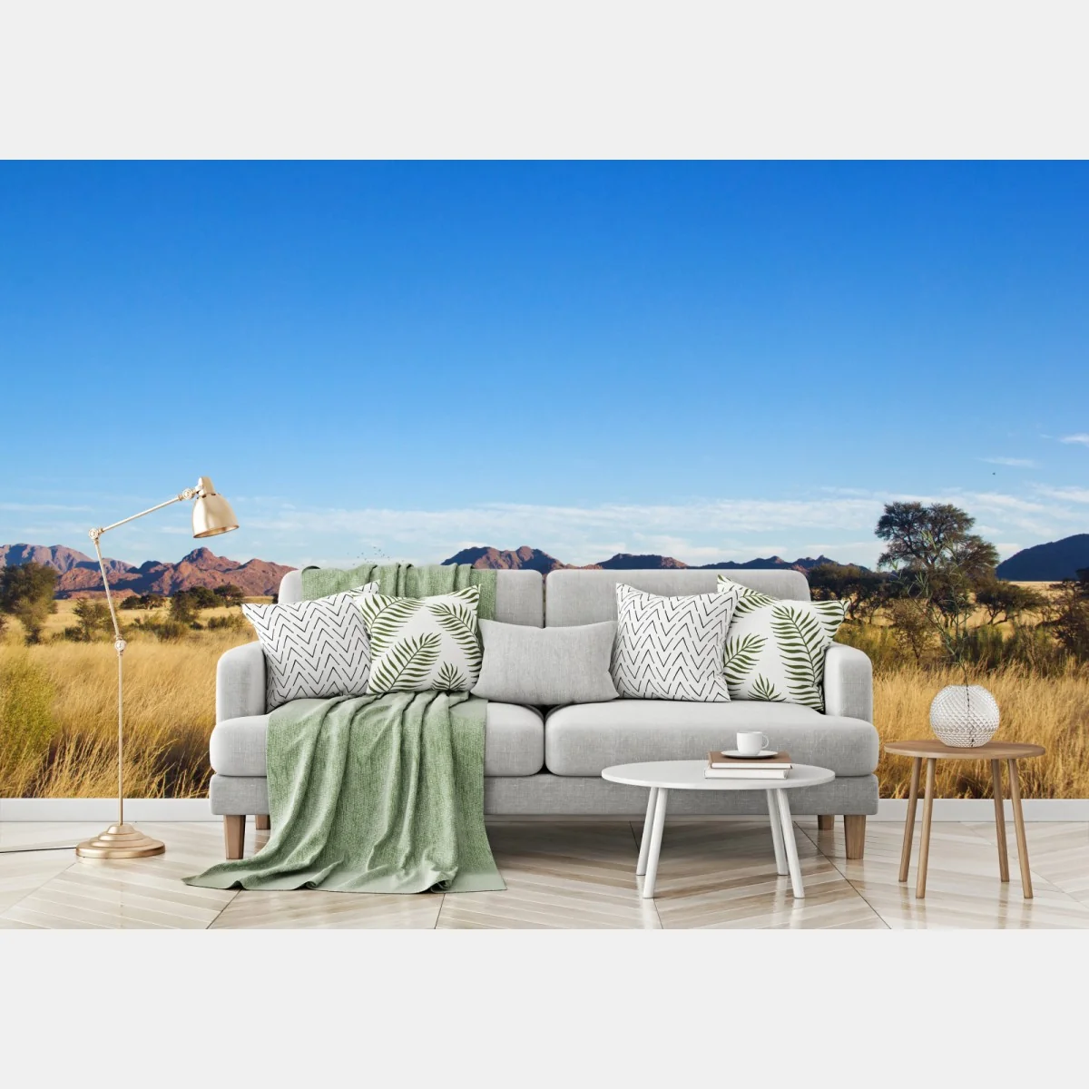 Fototapete ruhige savannenlandschaft unter klarem blauem himmel – Wallnifity®