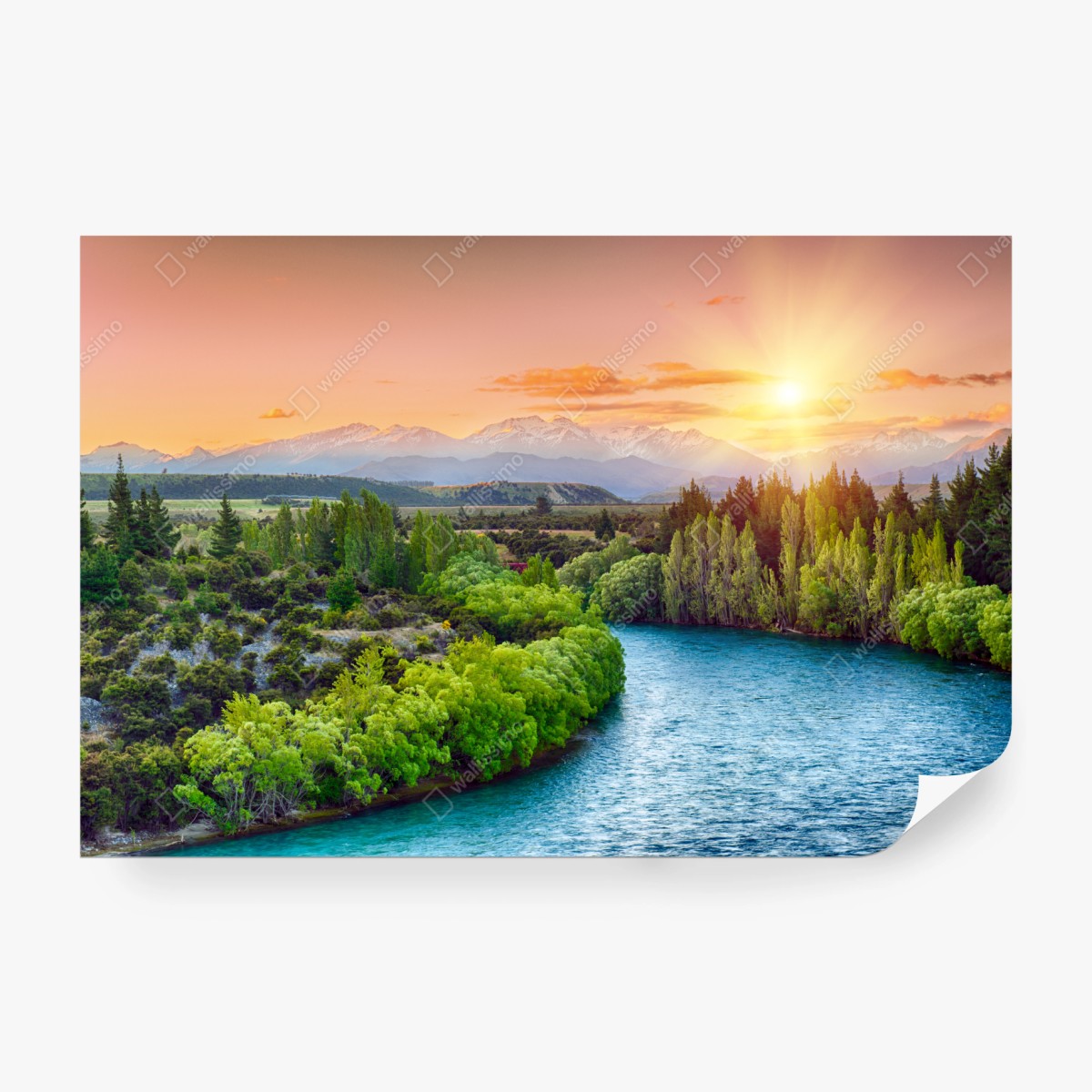 Fototapete sonnenuntergang über dem Clutha River und den Südalpen – Wallnifity® Fototapete sonnenuntergang über dem Clutha River und den Südalpen – Wallnifity®