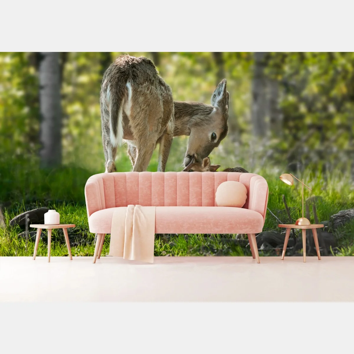 Fototapete hirsch und kitz im sonnendurchfluteten wald – Wallnifity® Fototapete hirsch und kitz im sonnendurchfluteten wald – Wallnifity®