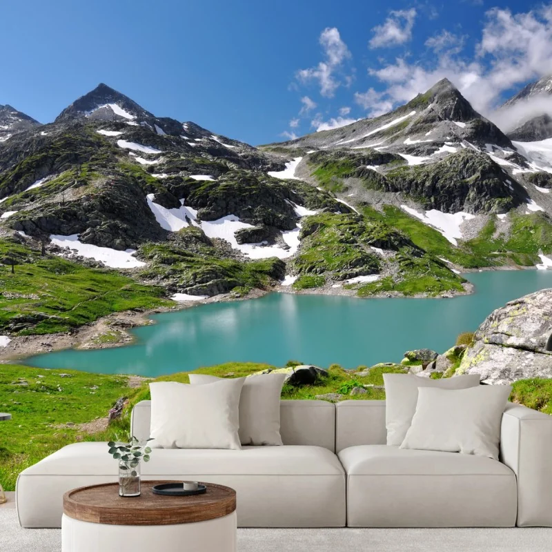 Fototapete bergsee mit türkiswasser und gebirgspanorama