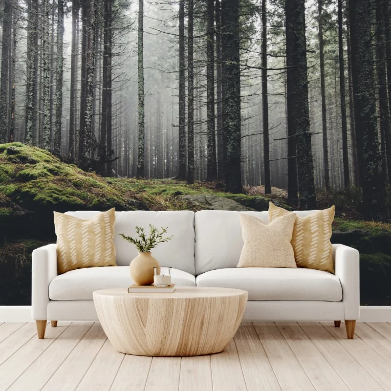 Fototapete nebliger moosbedeckter wald – Wallnifity® Fototapete nebliger moosbedeckter wald – Wallnifity®