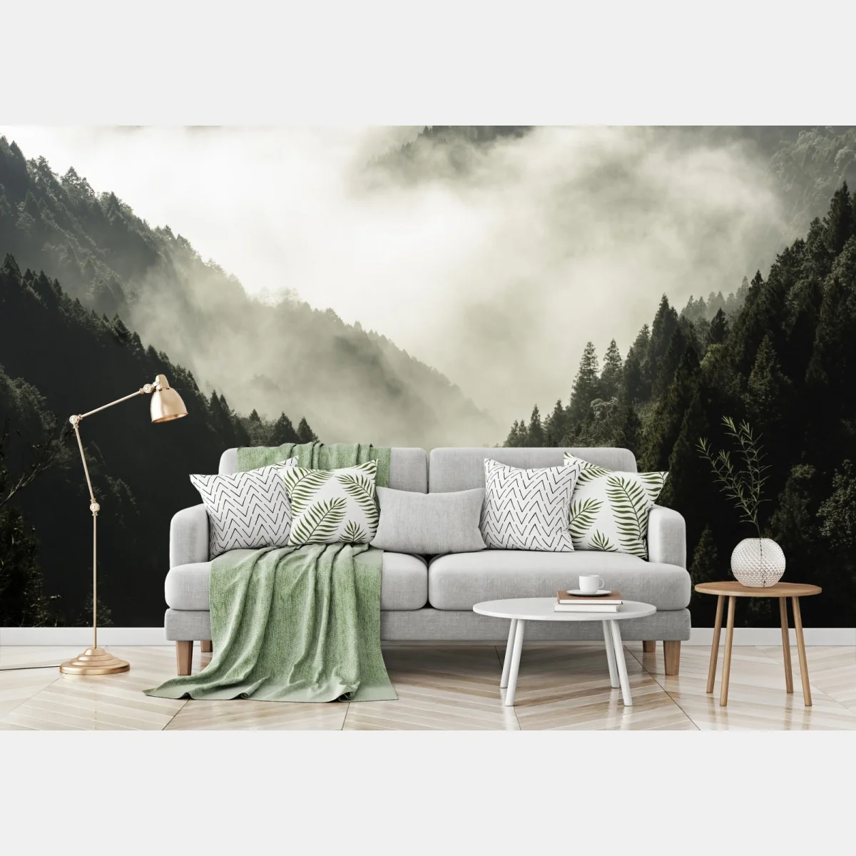 Fototapete nebliges bergtal im wald – Wallnifity®