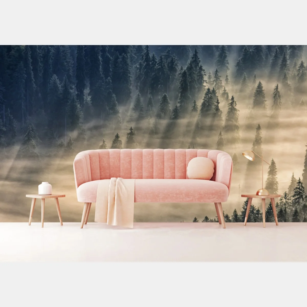 Fototapete nebliger fichtenwald im sonnenlicht – Wallnifity® Fototapete nebliger fichtenwald im sonnenlicht – Wallnifity®