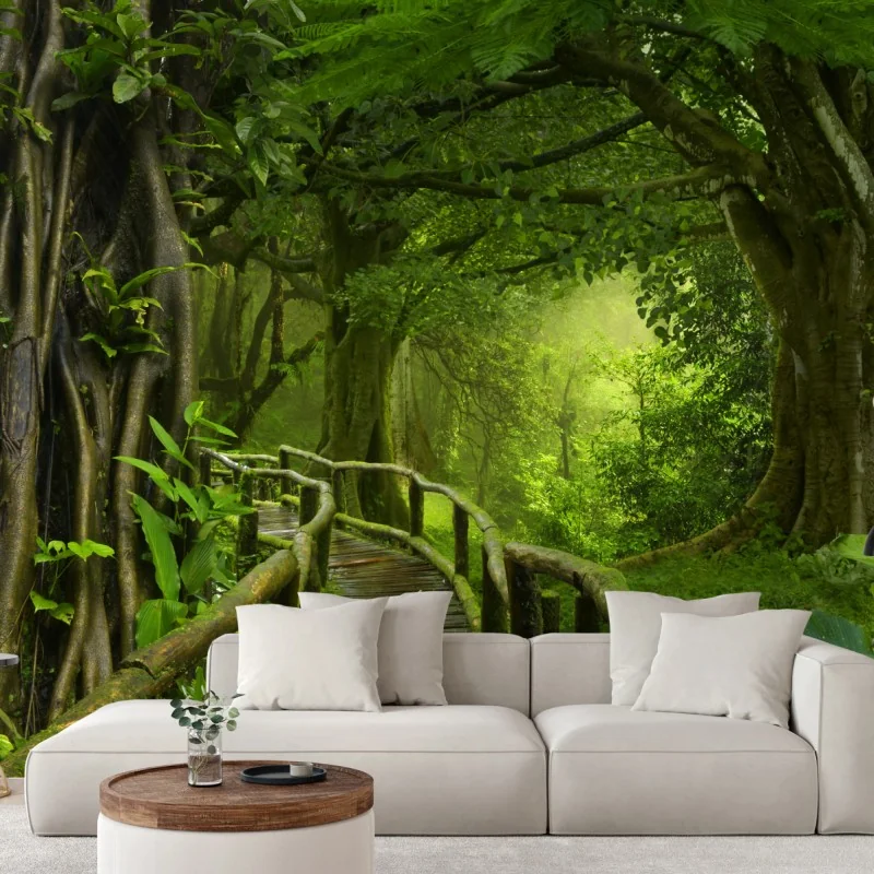 Fototapete nebliger steg im tropischen dschungel – Wallnifity® Fototapete nebliger steg im tropischen dschungel – Wallnifity®