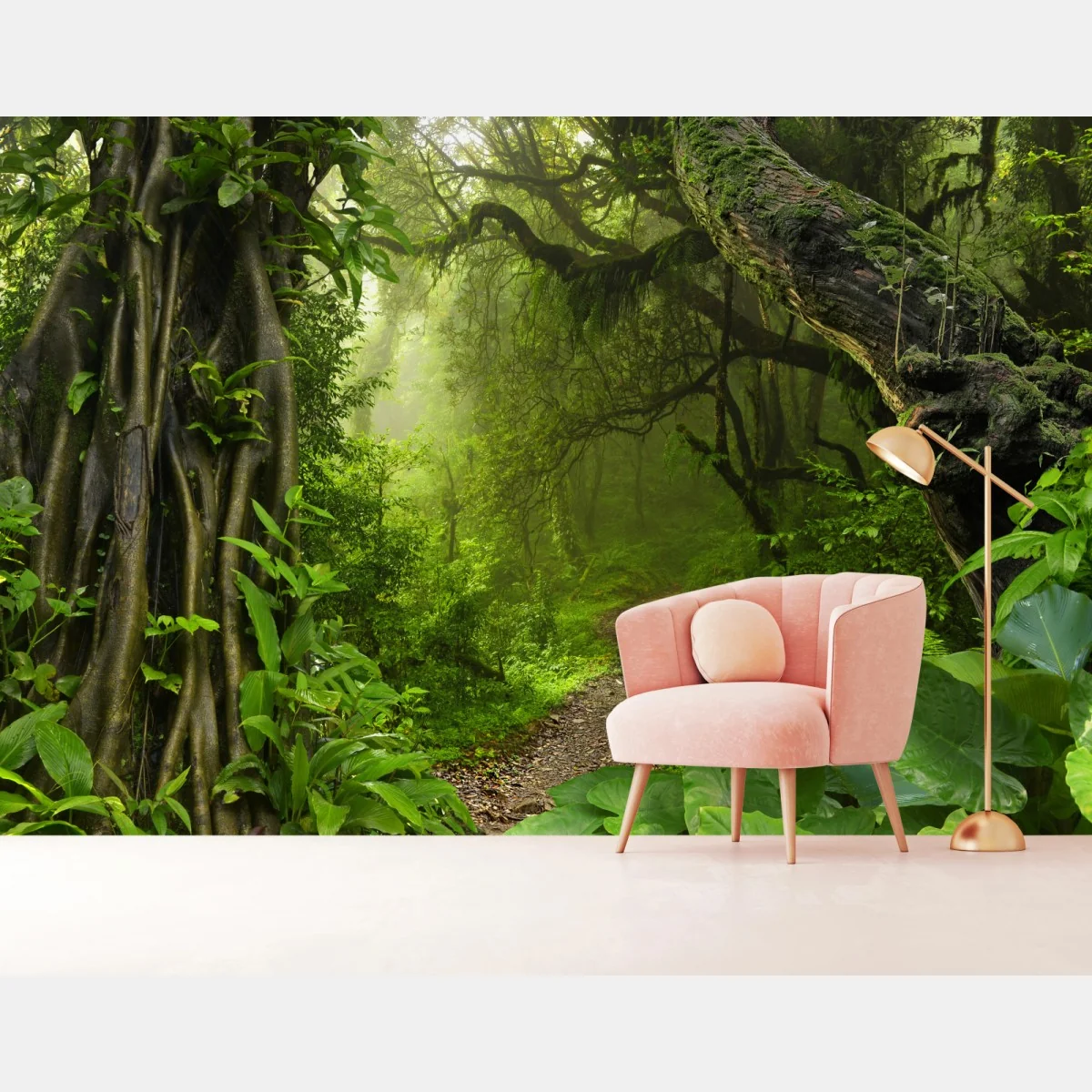 Fototapete üppiger nebliger waldpfad – Wallnifity®