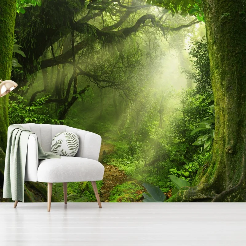 Fototapete sonnenbeschienener moosiger waldpfad – Wallnifity® Fototapete sonnenbeschienener moosiger waldpfad – Wallnifity®