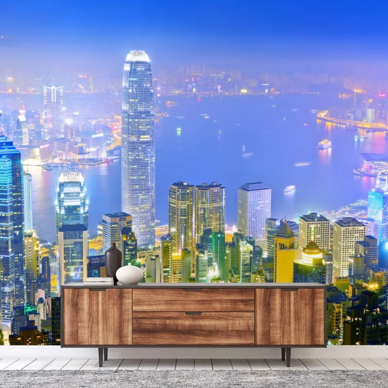 Fototapete Hong Kong skyline bei nacht – Wallnifity®