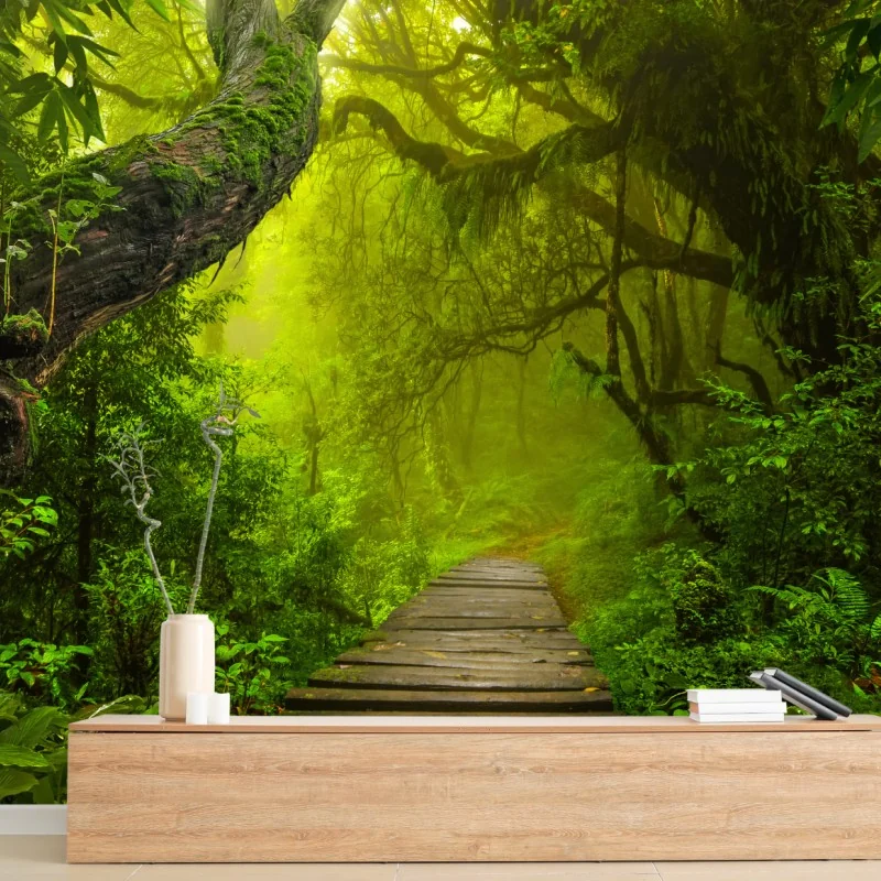 Fototapete mystischer grüner waldpfad – Wallnifity® Fototapete mystischer grüner waldpfad – Wallnifity®