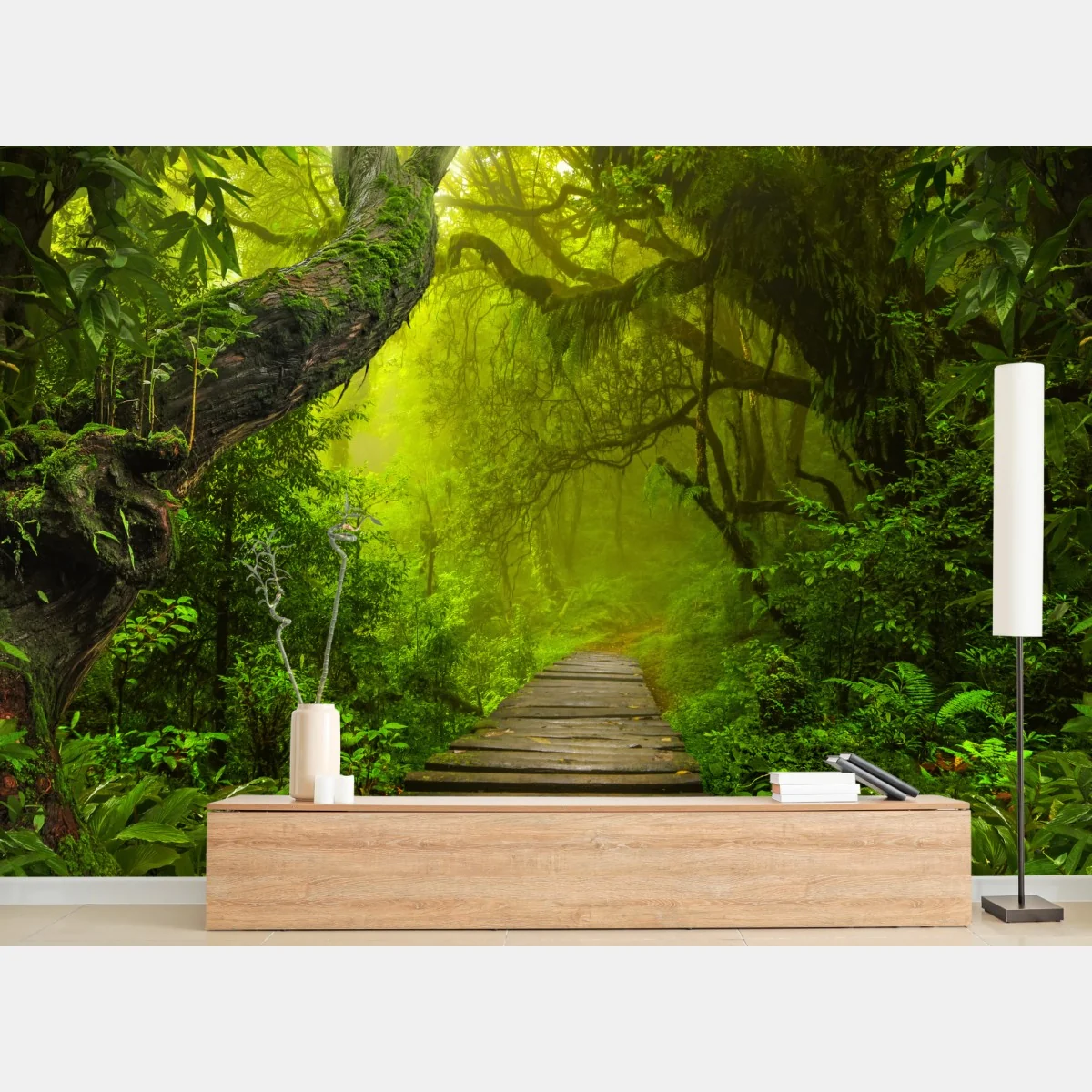 Fototapete mystischer grüner waldpfad – Wallnifity® Fototapete mystischer grüner waldpfad – Wallnifity®