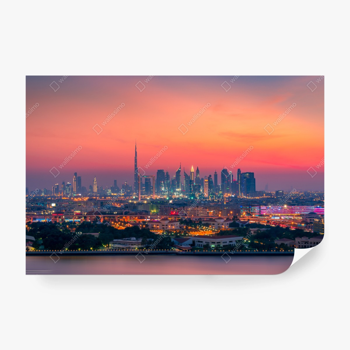 Fototapete Dubai skyline bei sonnenuntergang – Wallnifity® Fototapete Dubai skyline bei sonnenuntergang – Wallnifity®