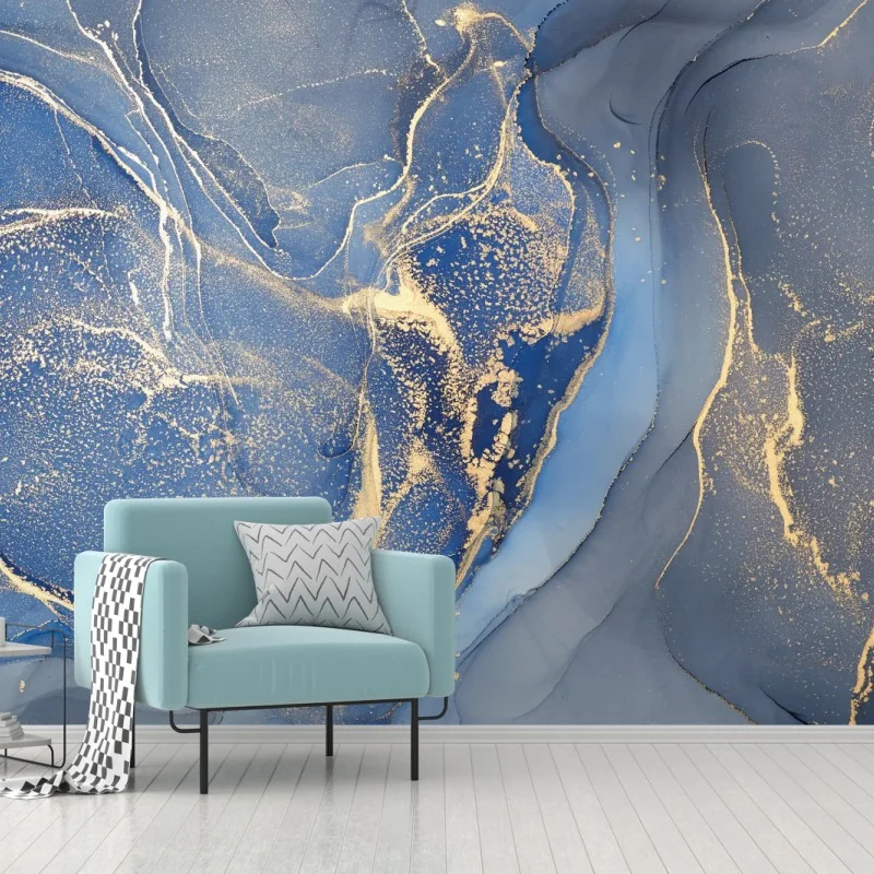 Fototapete ozeanblauer marmor mit goldenen adern