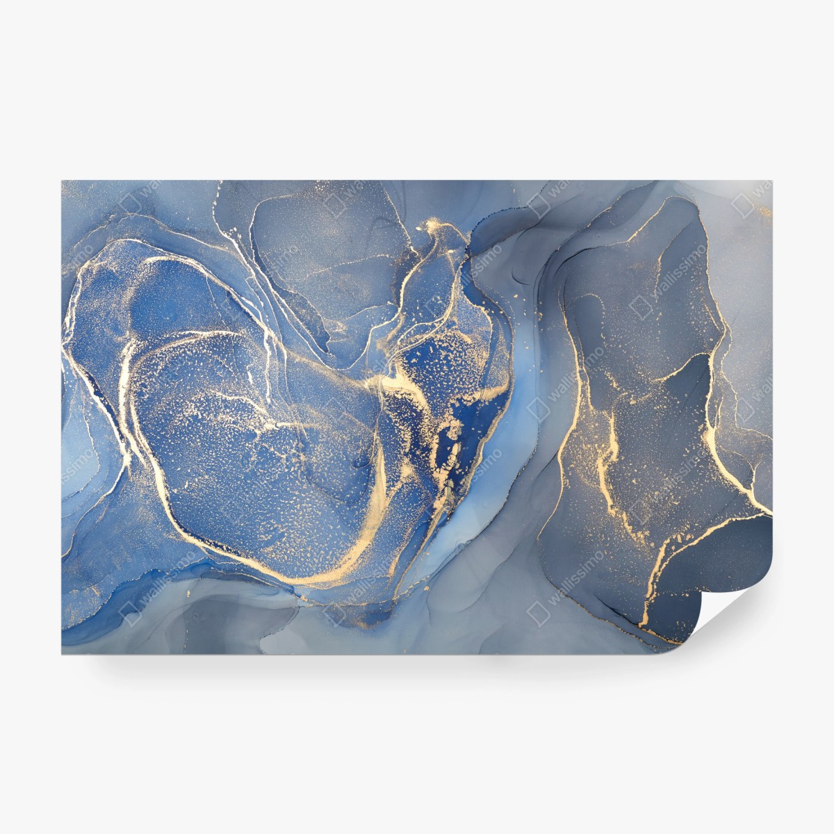 Fototapete ozeanblauer marmor mit goldenen adern – Wallnifity®