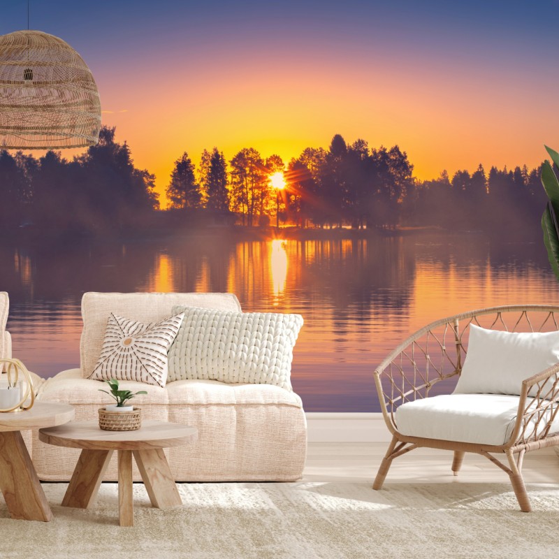 Fototapete nebliger sonnuntergang am see – Wallnifity® Fototapete nebliger sonnuntergang am see – Wallnifity®