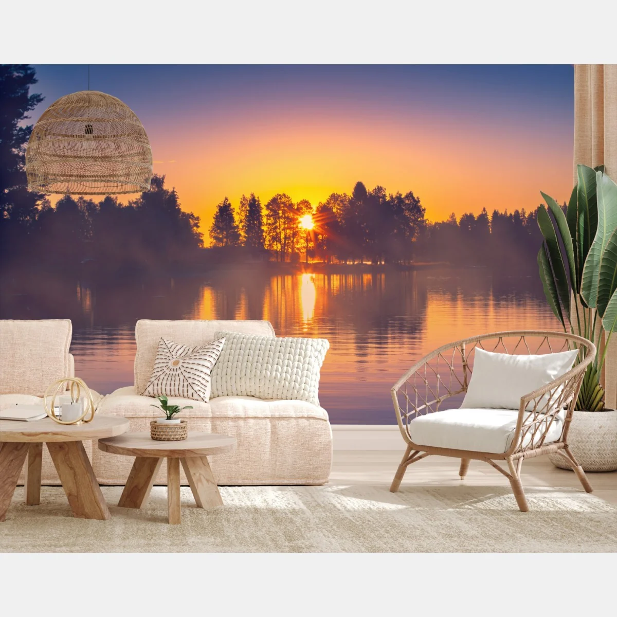 Fototapete nebliger sonnuntergang am see – Wallnifity® Fototapete nebliger sonnuntergang am see – Wallnifity®