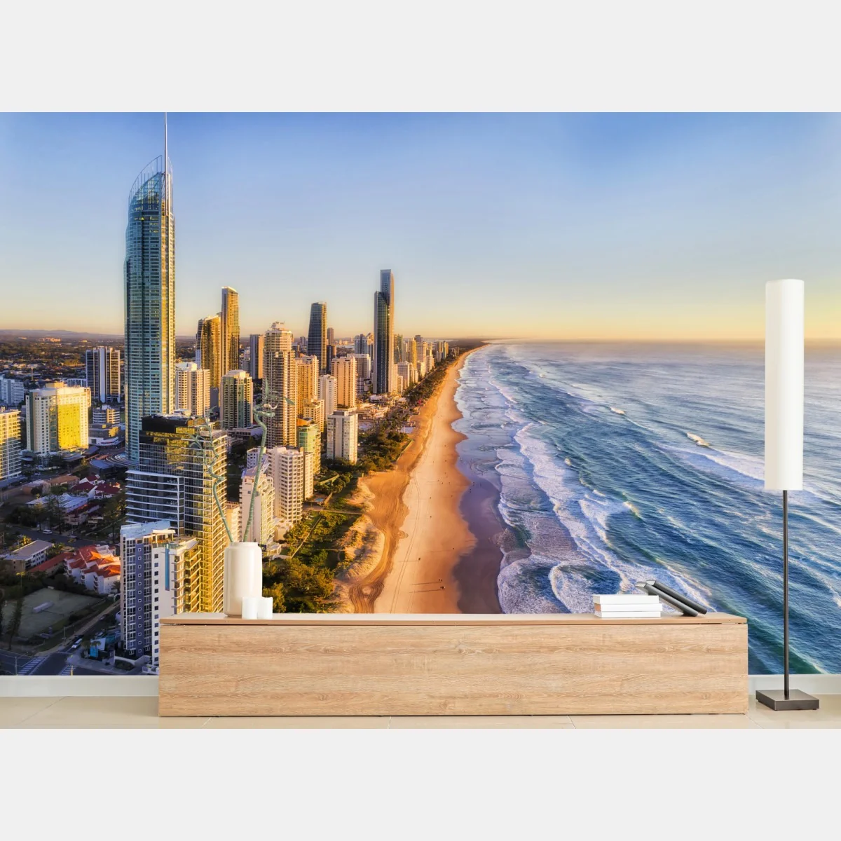 Fototapete sonnenaufgang über Surfers Paradise skyline – Wallnifity® Fototapete sonnenaufgang über Surfers Paradise skyline – Wallnifity®