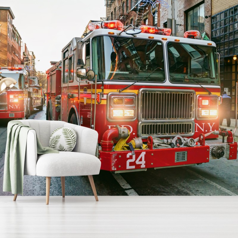 Fototapete feuerwehrautos auf einer straße in Manhattan, New York
