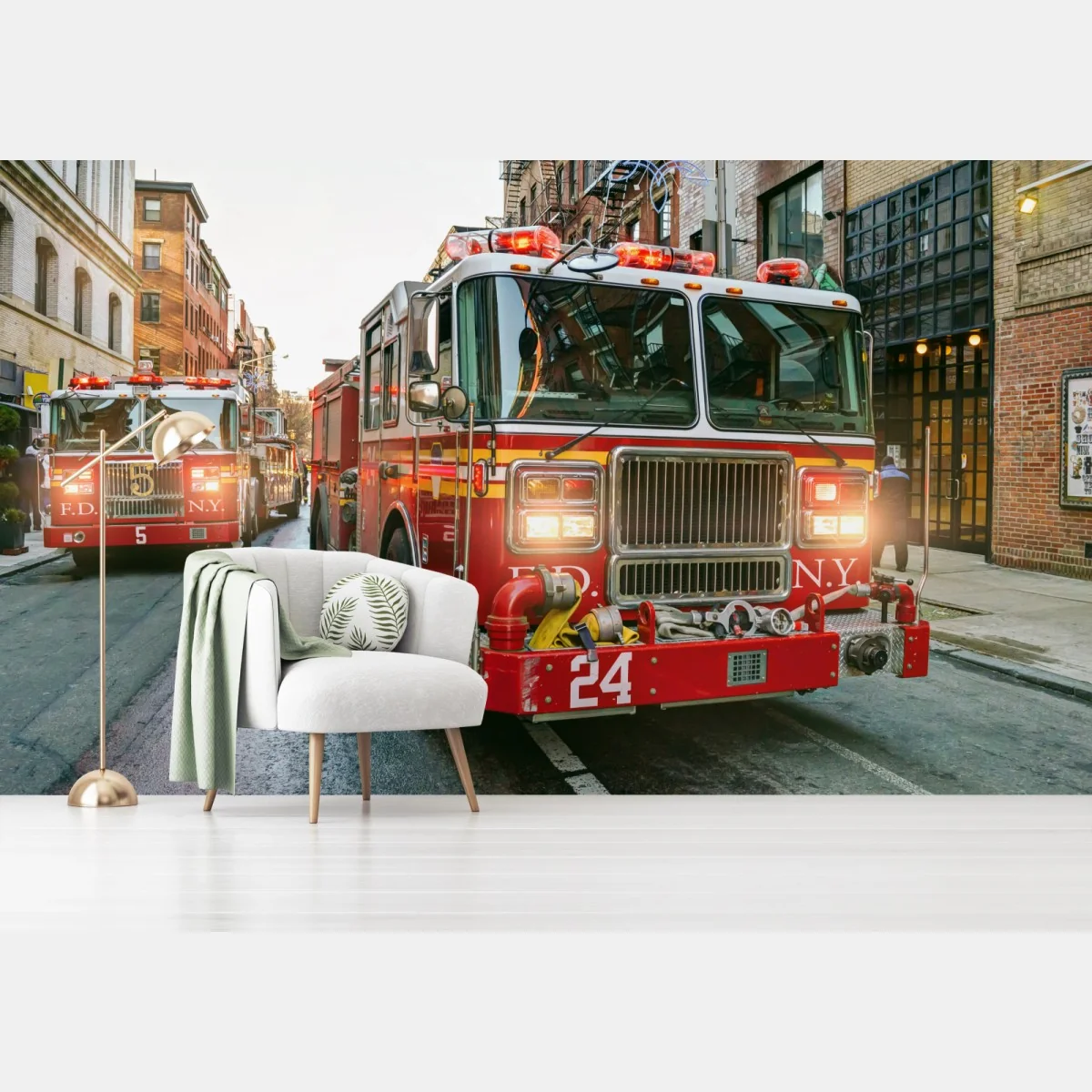 Fototapete feuerwehrautos auf einer straße in Manhattan, New York – Wallnifity®