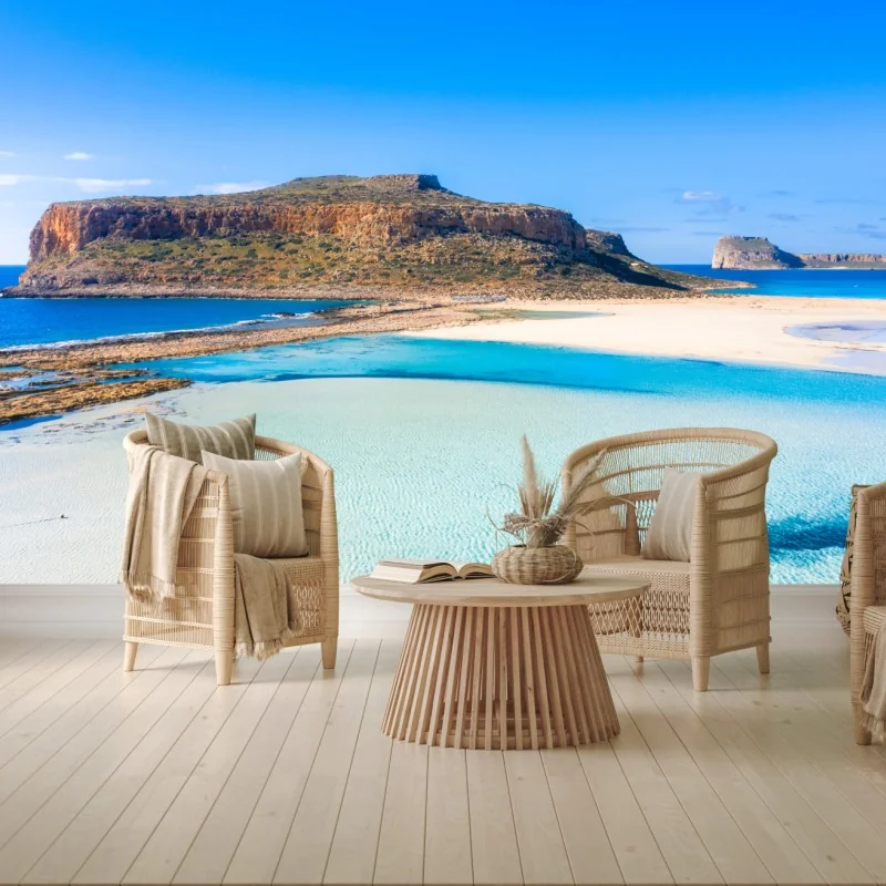 Fototapete türkisfarbene lagune mit felsinsel