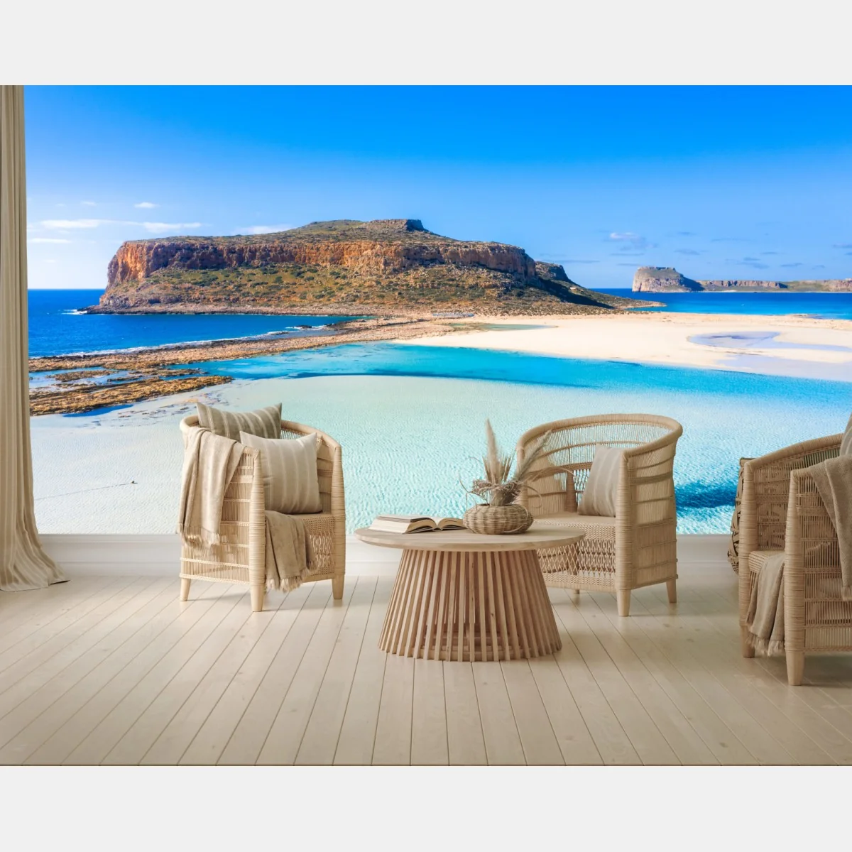 Fototapete türkisfarbene lagune mit felsinsel – Wallnifity® Fototapete türkisfarbene lagune mit felsinsel – Wallnifity®