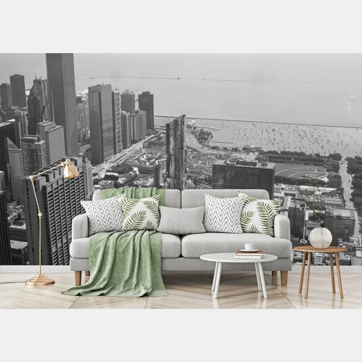 Fototapete schwarzweißes stadtpanorama am ufer – Wallnifity® Fototapete schwarzweißes stadtpanorama am ufer – Wallnifity®