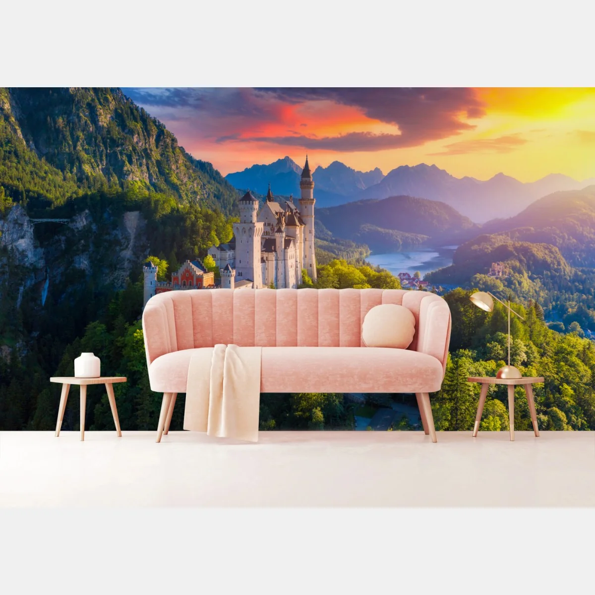 Fototapete schloss Neuschwanstein bei sonnenuntergang – Wallnifity® Fototapete schloss Neuschwanstein bei sonnenuntergang – Wallnifity®