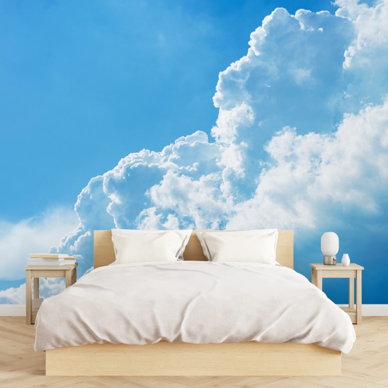 Fototapete sanfter blauer himmel mit fluffigen wolken