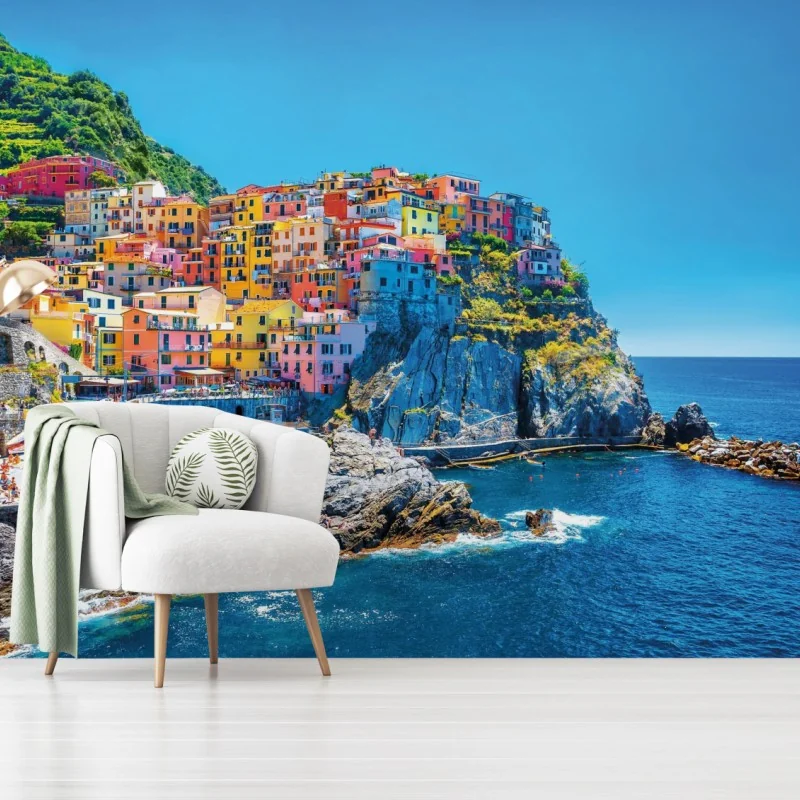 Fototapete buntes mediterranes kliffdorf am meer